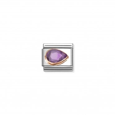 Classic Rose Gold Purple CZ Right Drop Stone Charm