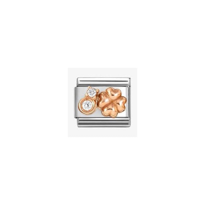 NOMINATION ITALY Classic Rose Gold PVD Four-Leaf Clover & Double CZ Charm