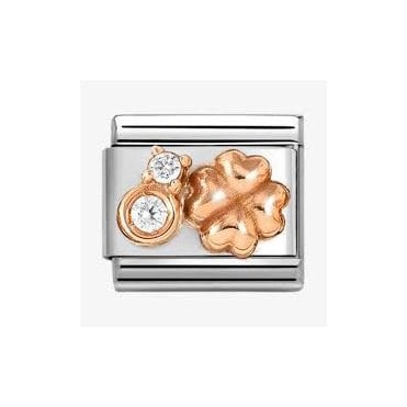 Classic Rose Gold PVD Four-Leaf Clover & Double CZ Charm