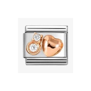 Classic Rose Gold PVD Heart & Double CZ Charm