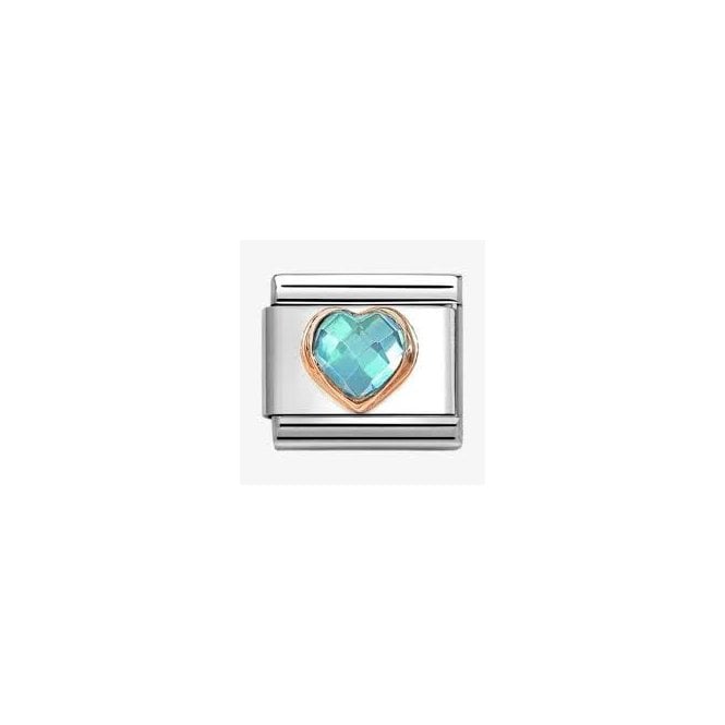 NOMINATION ITALY Classic Rose Gold PVD Light Blue CZ Heart Charm