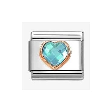 Classic Rose Gold PVD Light Blue CZ Heart Charm