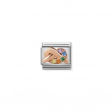 Classic Rose Gold & Rainbow CZ Friendship Knot Charm