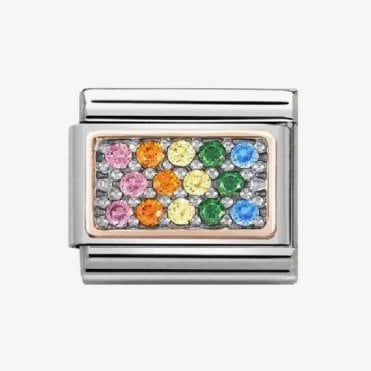 Classic Rose Gold Rainbow CZ Plate Charm