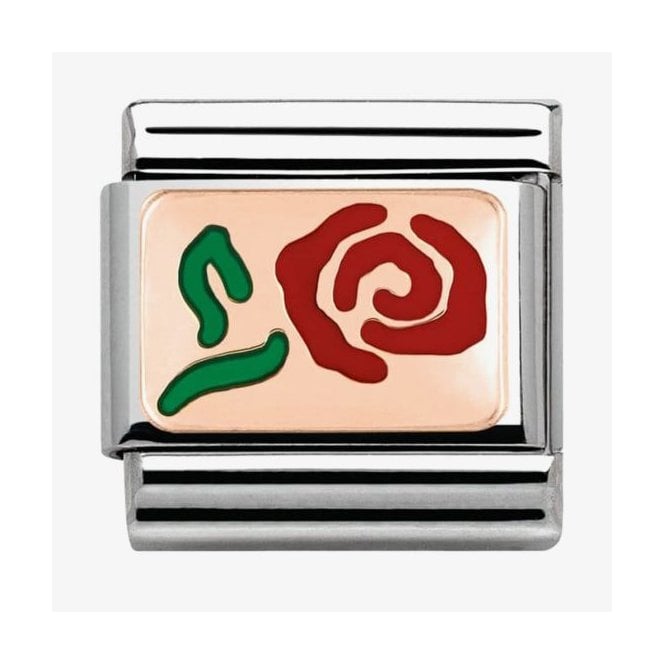 NOMINATION ITALY Classic Rose Gold Red and Green Rose Charm