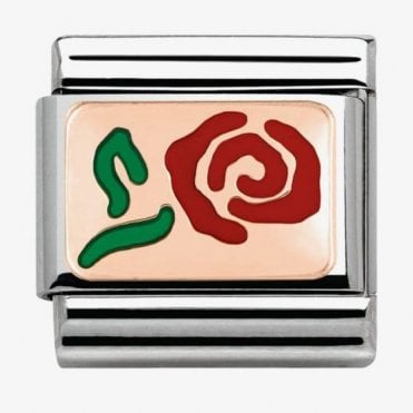 Classic Rose Gold Red and Green Rose Charm