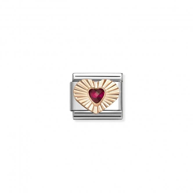 NOMINATION ITALY Classic Rose Gold Red CZ Etched Heart