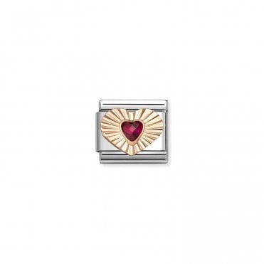 Classic Rose Gold Red CZ Etched Heart