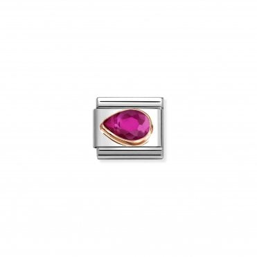 Classic Rose Gold Red CZ Left Drop Stone Charm