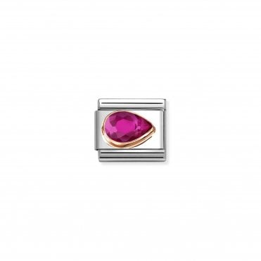 Classic Rose Gold Red CZ Right Drop Stone Charm