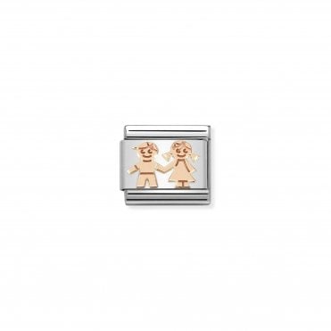 Classic Rose Gold Siblings Holding Hands Charm