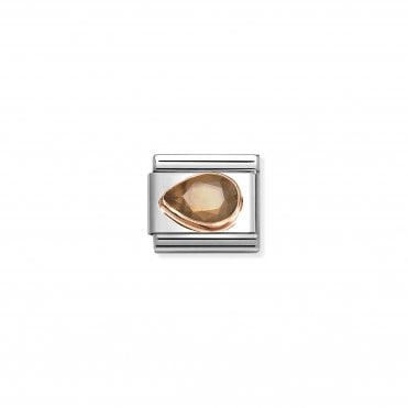 Classic Rose Gold Smokey CZ Left Drop Stone Charm