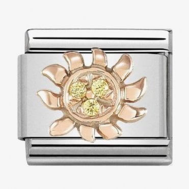 Classic Rose Gold Sun with Yellow CZ Charm
