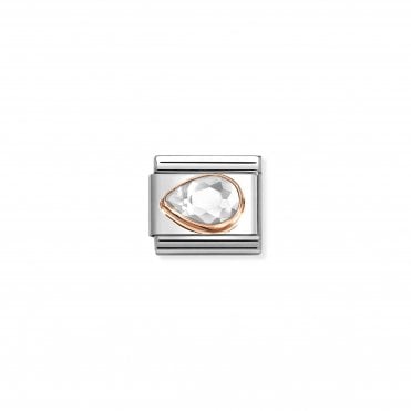 Classic Rose Gold White CZ Left Drop Stone Charm