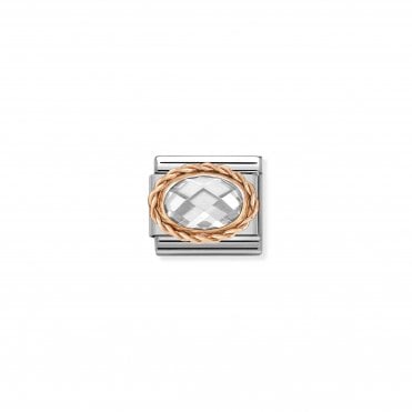 Classic Rose Gold White Faceted CZ Charm