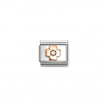 Classic Rose Gold White Four Leaf Clover Charm