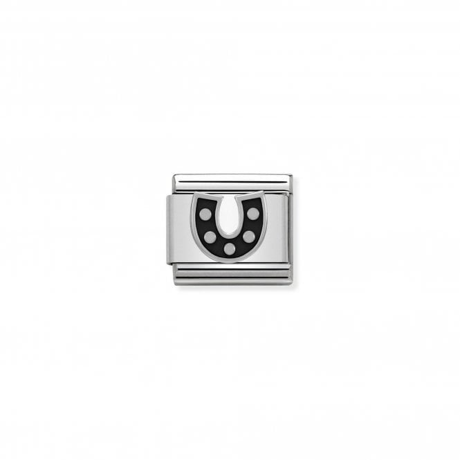 NOMINATION ITALY Classic Silver and Black Enamel Horseshoe Charm