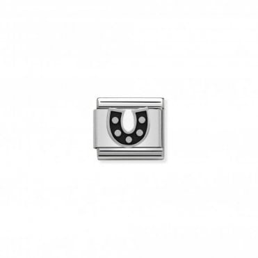 Classic Silver and Black Enamel Horseshoe Charm