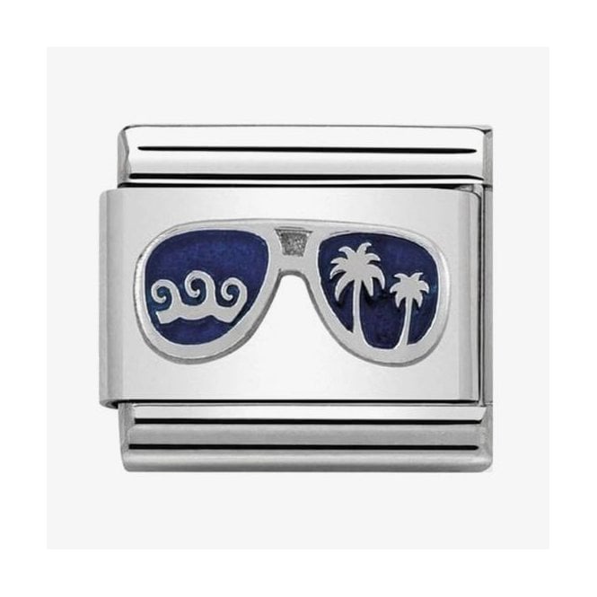 NOMINATION ITALY Classic Silver and Blue Enamel Miami Sunglasses Charm