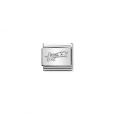 Classic Silver and CZ White Comet Charm