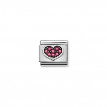 Classic Silver and Fuchsia CZ Heart Charm