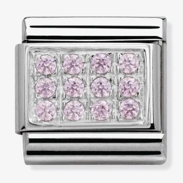 Classic Silver and Pink CZ Plate Charm