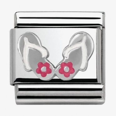 Classic Silver and Pink Enamel Flip-Flops Charm