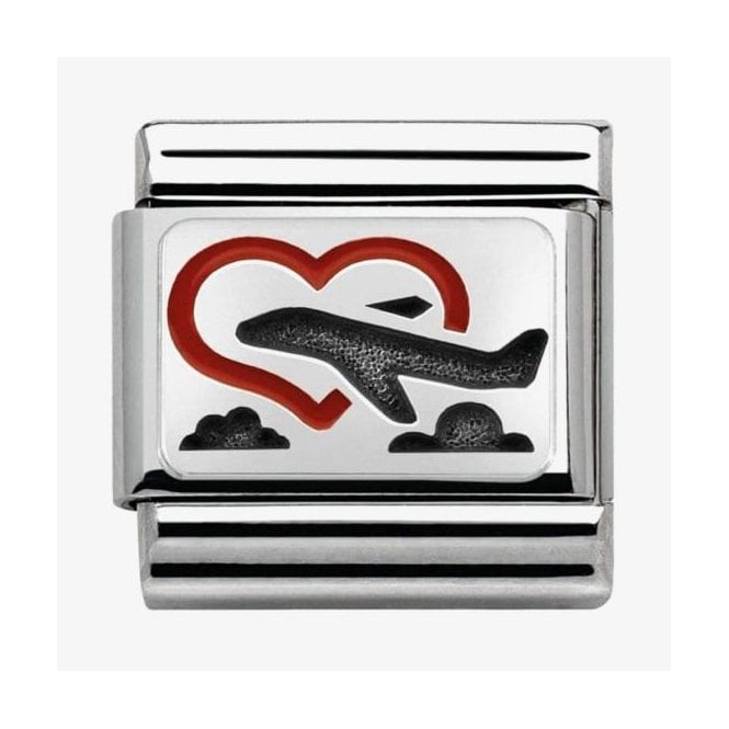 NOMINATION ITALY Classic Silver and Red Enamel Heart with Plane Charm