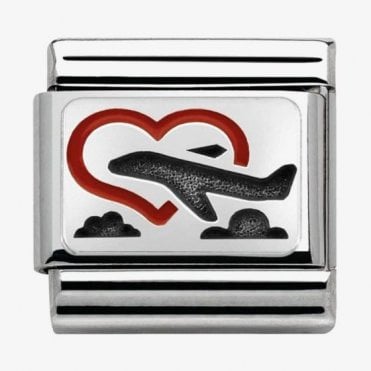 Classic Silver and Red Enamel Heart with Plane Charm