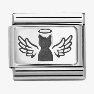 Classic Silver Angel Cat Plate Charm