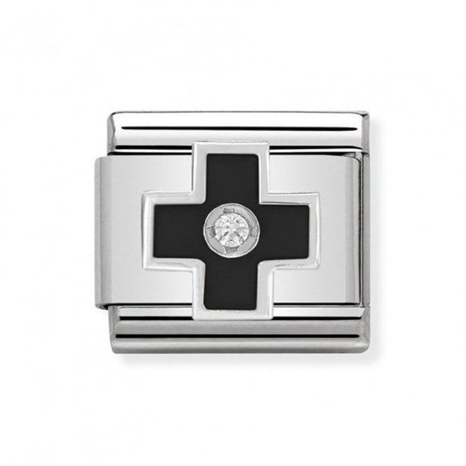 NOMINATION ITALY Classic Silver Black Cross with CZ Charm