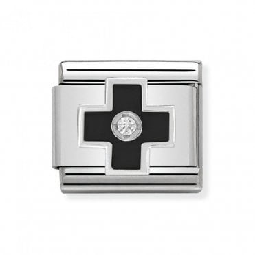 Classic Silver Black Cross with CZ Charm