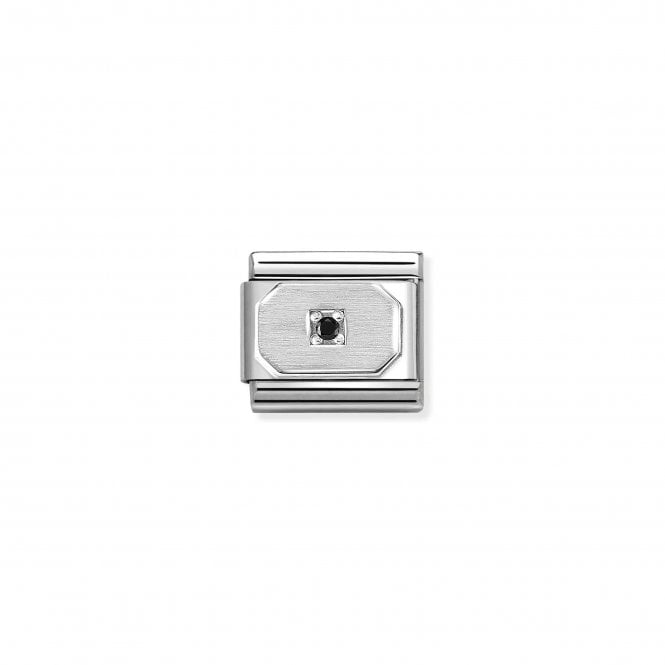 NOMINATION ITALY Classic Silver Black CZ Blunted Rectangle Plate Charm