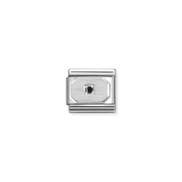 Classic Silver Black CZ Blunted Rectangle Plate Charm