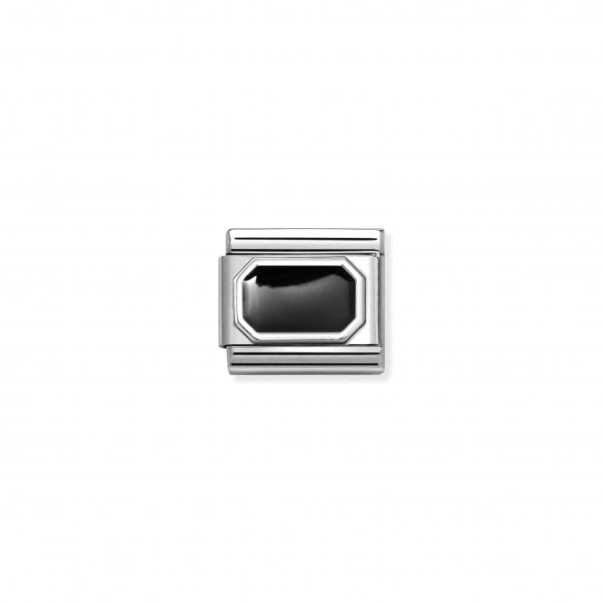 NOMINATION ITALY Classic Silver Black Enamel Blunted Rectangle Plate Charm