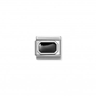 Classic Silver Black Enamel Blunted Rectangle Plate Charm