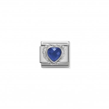 Classic Silver Blue CZ Heart Stone Charm