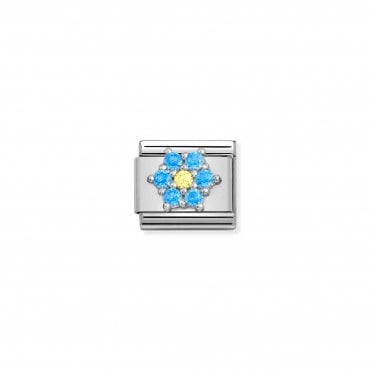 Classic Silver, Blue & Yellow CZ Flower Charm