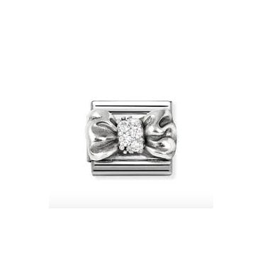 Classic Silver Bow with White CZ Charm