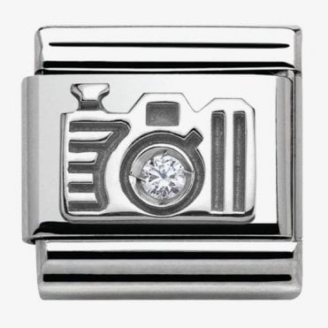 Classic Silver Camera with CZ Charm