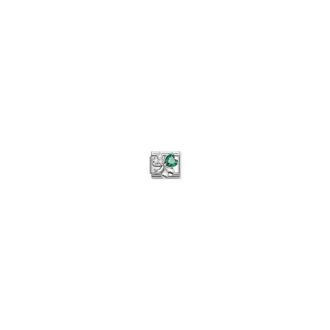 NOMINATION ITALY Classic Silver Clover with White and Green CZ Charm