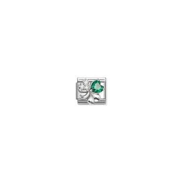 Classic Silver Clover with White and Green CZ Charm
