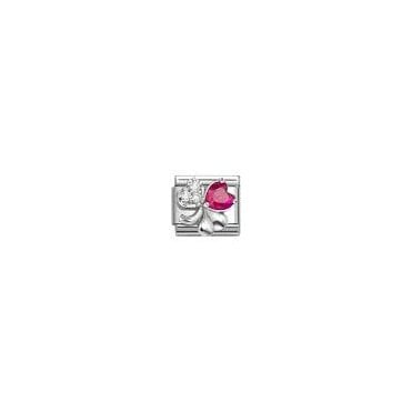 Classic Silver Clover with White and Red CZ Charm