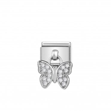 Classic Silver & CZ Butterfly Drop Charm