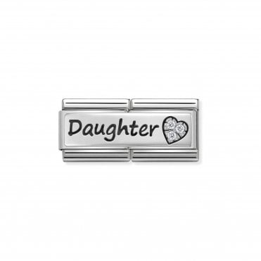 Classic Silver & CZ Daughter Heart Double Charm