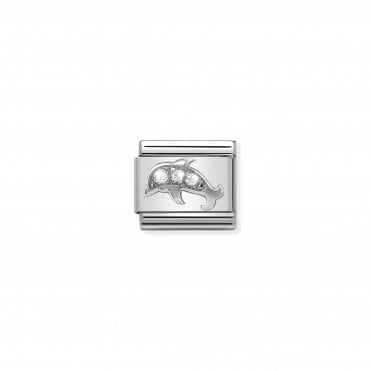 Classic Silver & CZ Dolphin Charm