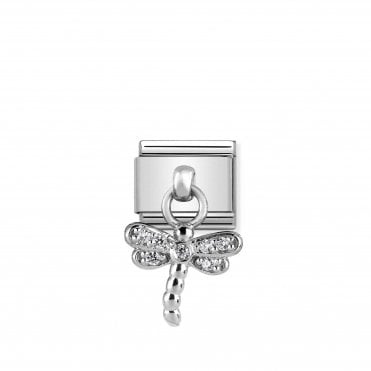 Classic Silver & CZ Dragonfly Drop Charm