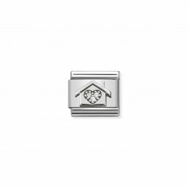 Classic Silver & CZ Home with Heart Charm