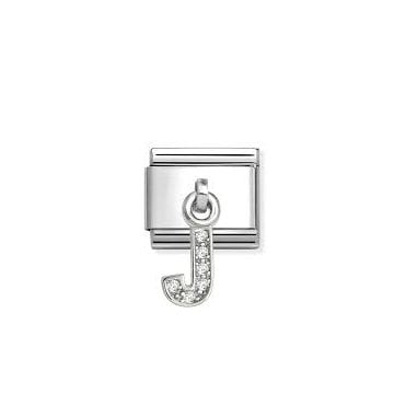 Classic Silver CZ Letter 'J' Pendant Charm