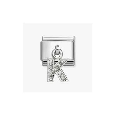 Classic Silver CZ Letter 'K' Pendant Charm